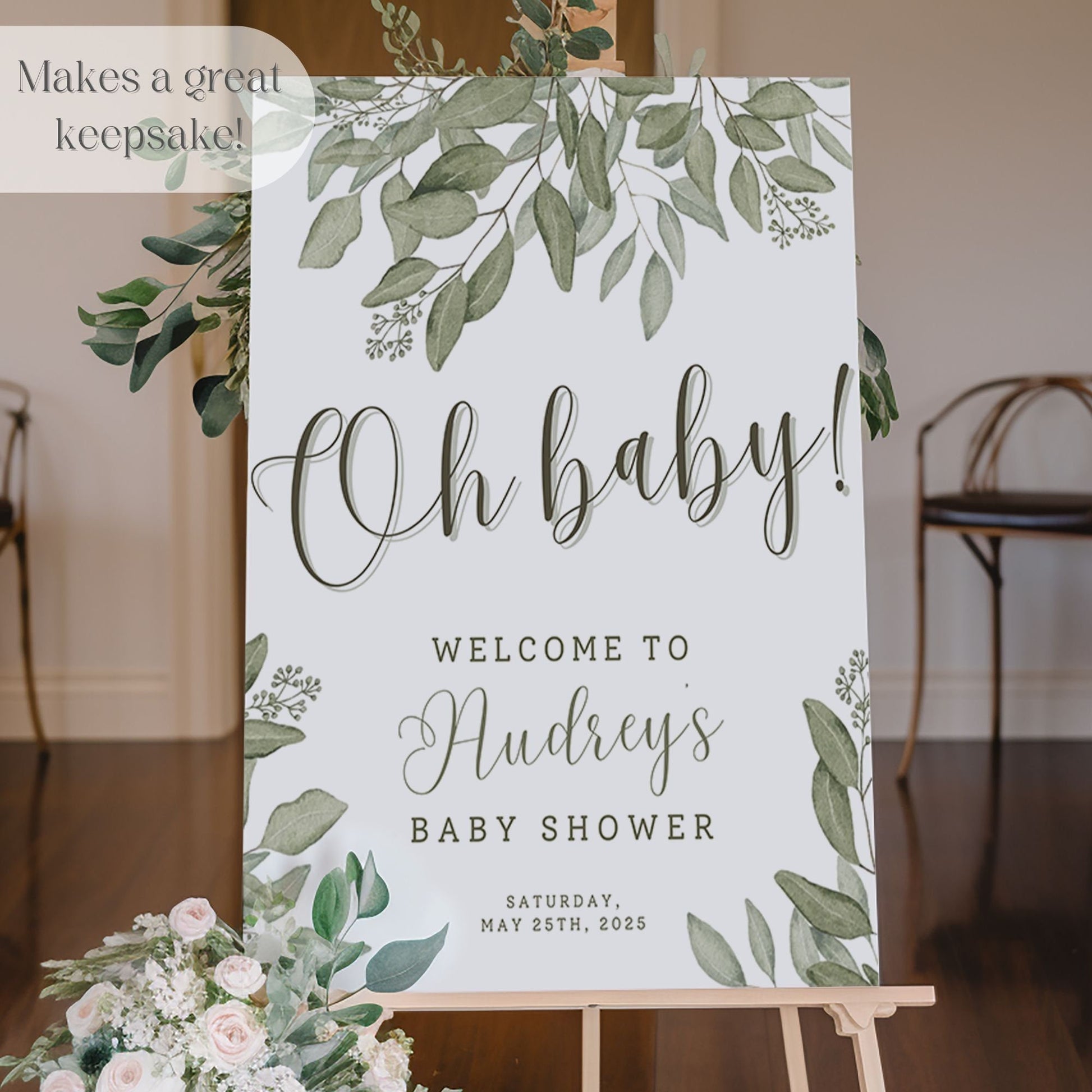 Simple Leaves Baby Shower Welcome Sign - Magnolia Dane Co.