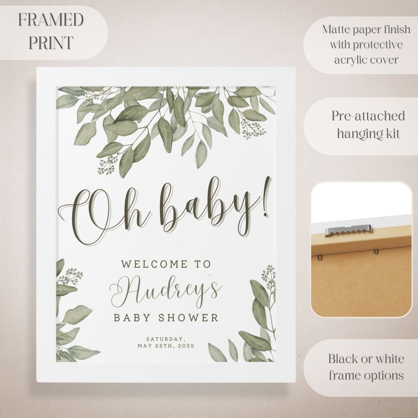 Simple Leaves Baby Shower Welcome Sign - Magnolia Dane Co.