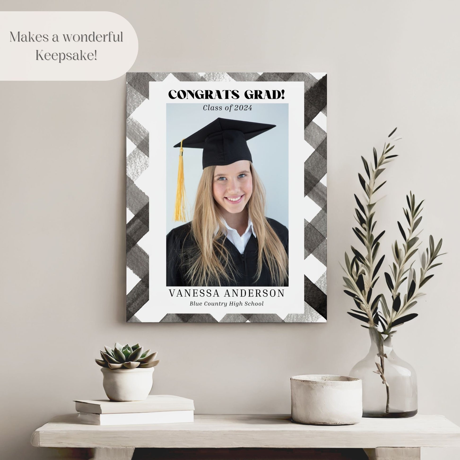 Black Plaid Custom Photo Graduation Party Welcome Sign - Magnolia Dane Co.