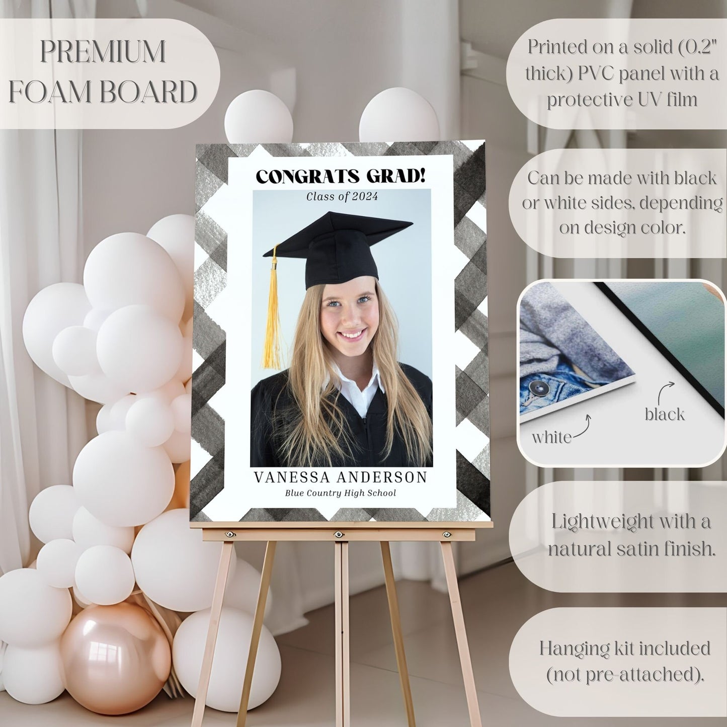 Black Plaid Custom Photo Graduation Party Welcome Sign - Magnolia Dane Co.