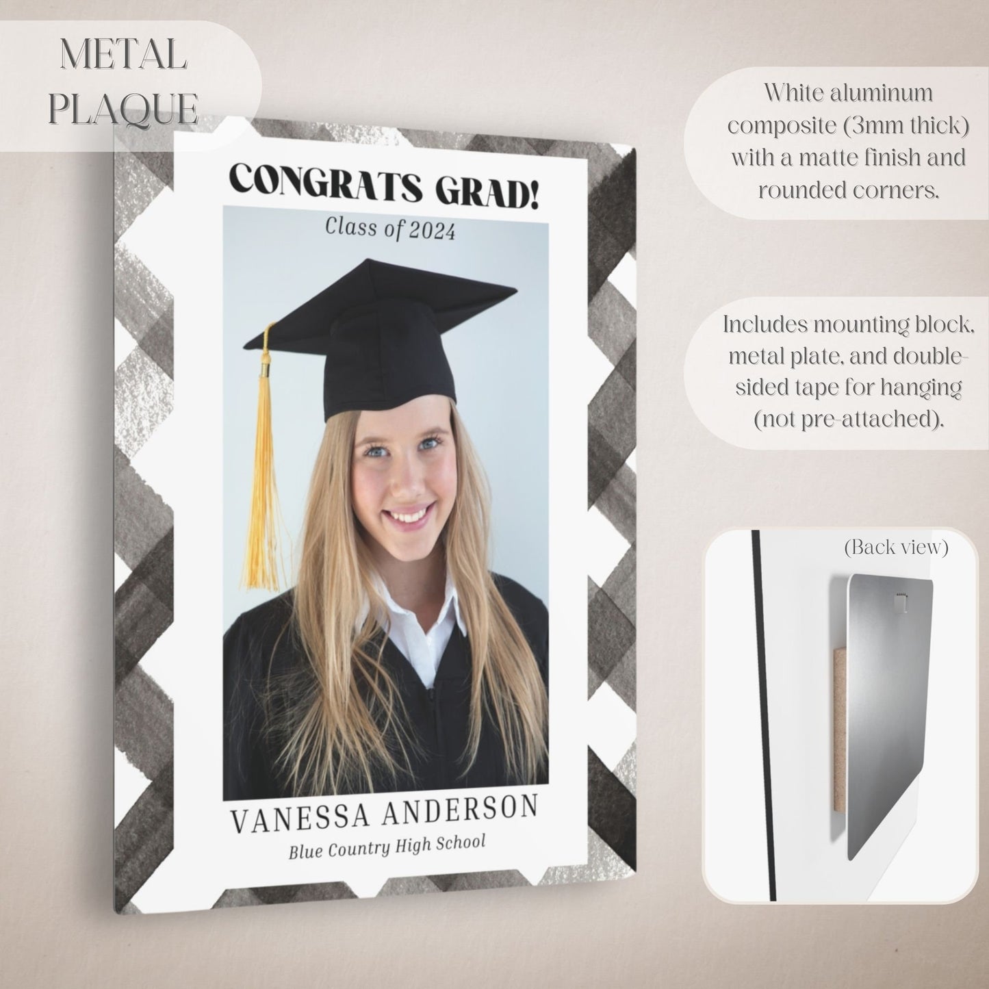 Black Plaid Custom Photo Graduation Party Welcome Sign - Magnolia Dane Co.