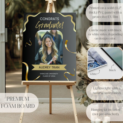 Black & Gold Custom Photo Graduation Party Welcome Sign - Magnolia Dane Co.