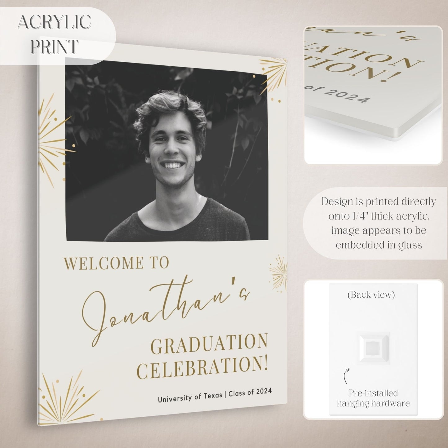 Gold Fireworks Custom Photo Graduation Party Welcome Sign - Magnolia Dane Co.