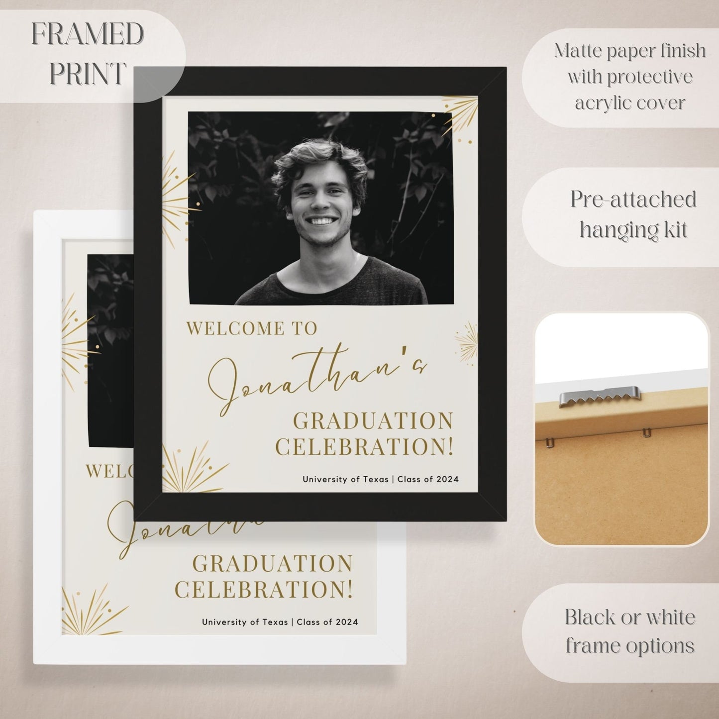 Gold Fireworks Custom Photo Graduation Party Welcome Sign - Magnolia Dane Co.