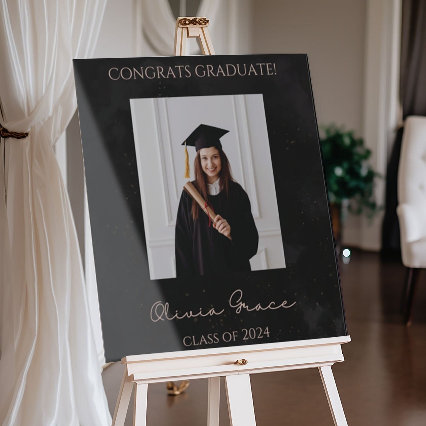 "Congrats Graduate" Custom Photo Graduation Party Welcome Sign - Magnolia Dane Co.