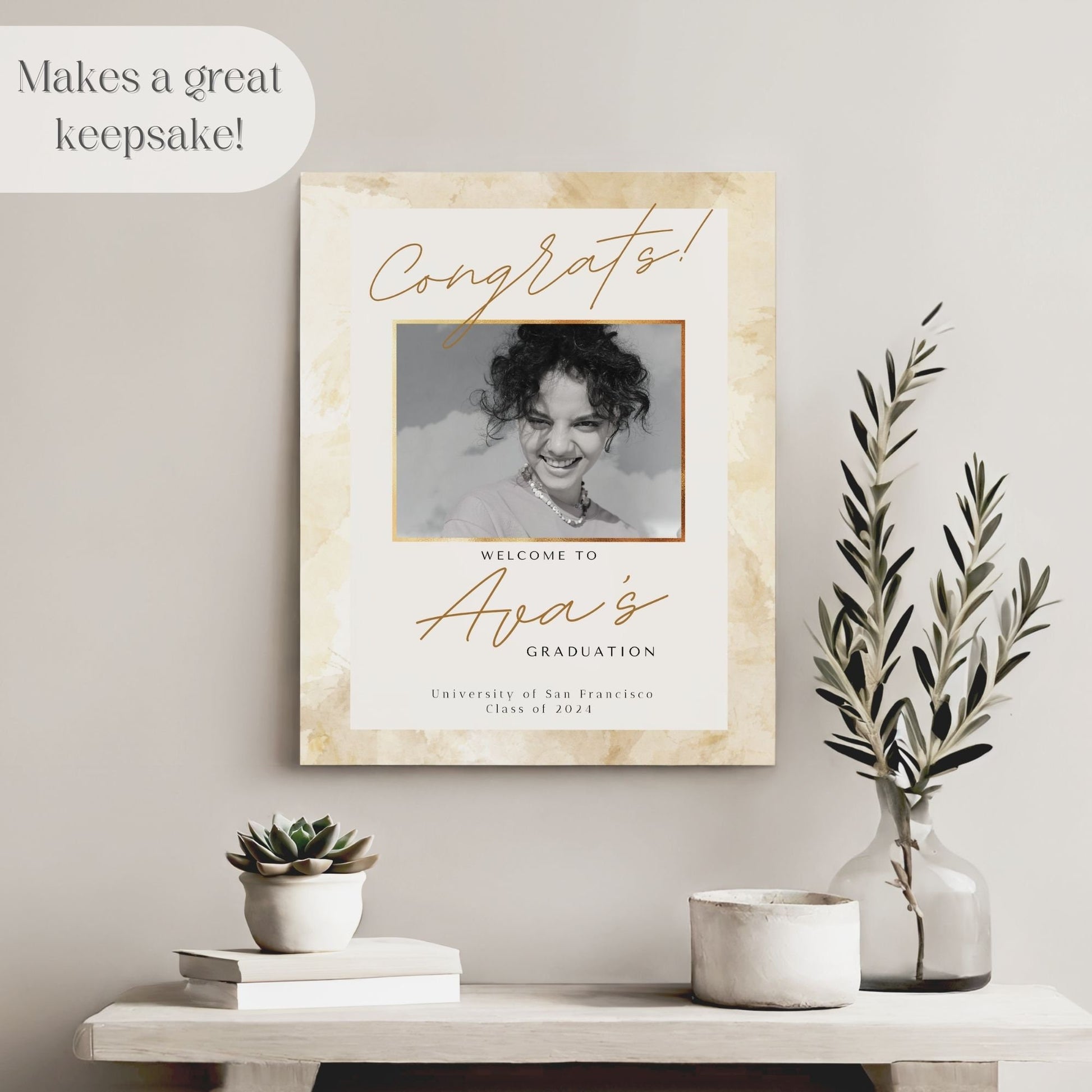 "Congrats" Gold Custom Photo Graduation Party Welcome Sign - Magnolia Dane Co.