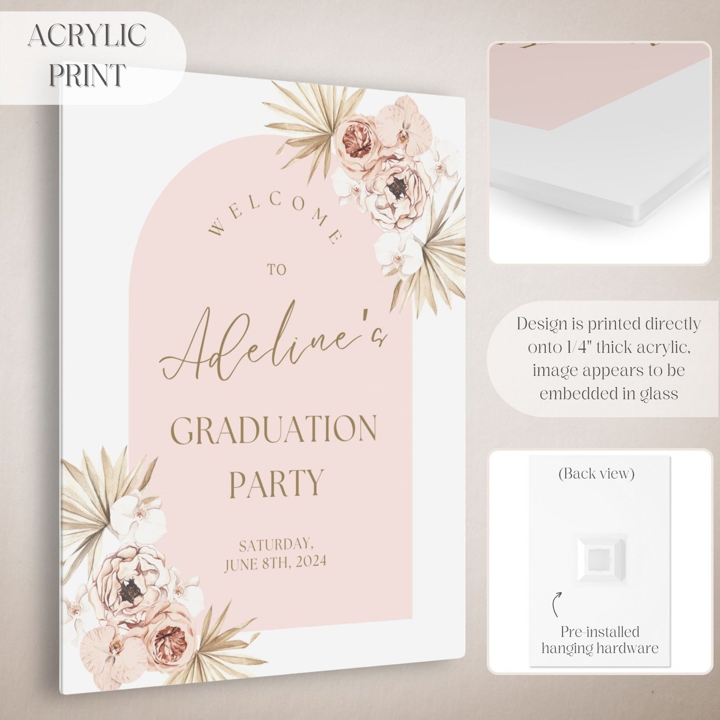 Pink Boho Arch Graduation Party Welcome Sign - Magnolia Dane Co.