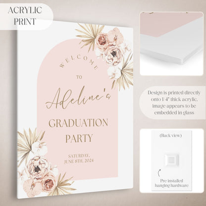 Pink Boho Arch Graduation Party Welcome Sign - Magnolia Dane Co.