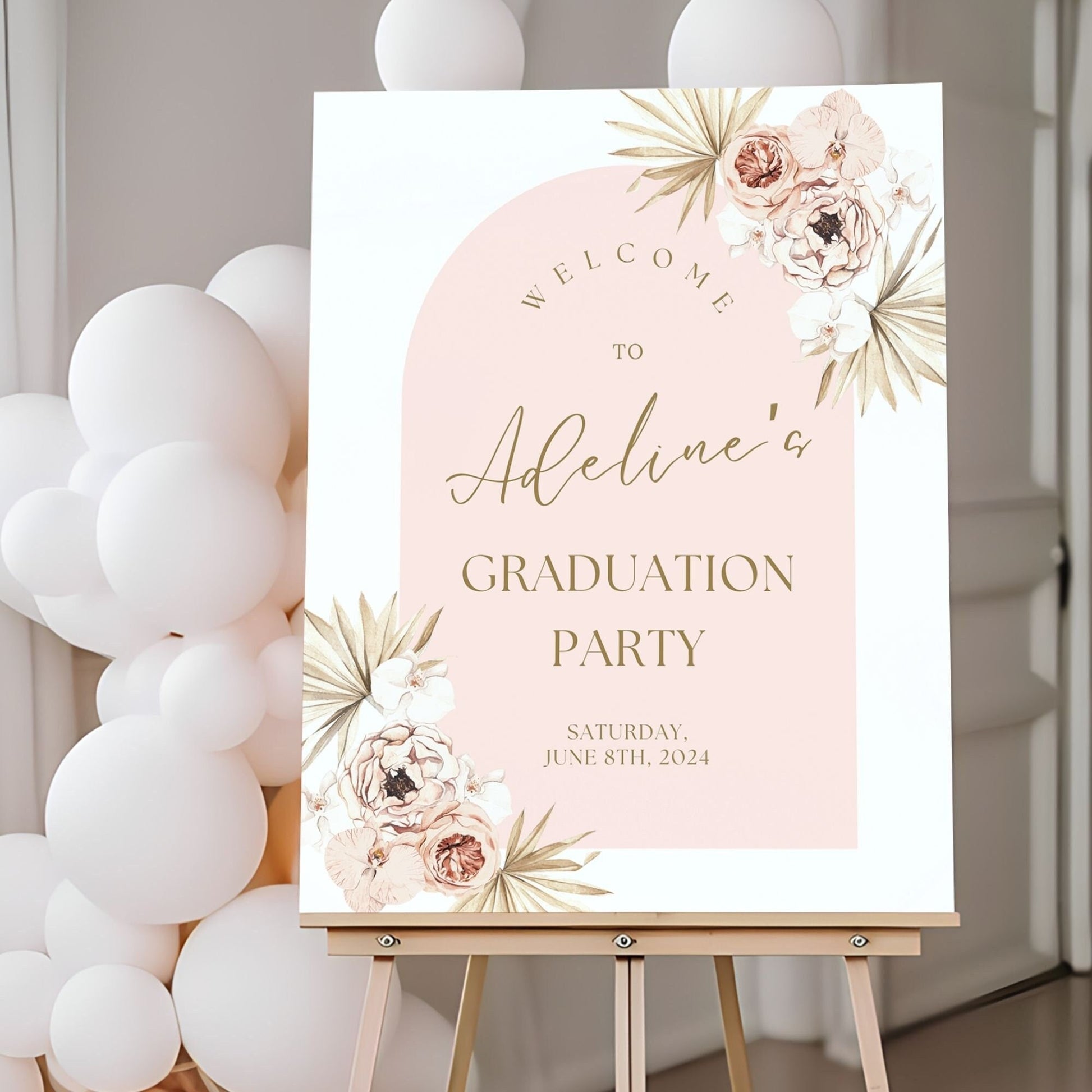 Pink Boho Arch Graduation Party Welcome Sign - Magnolia Dane Co.