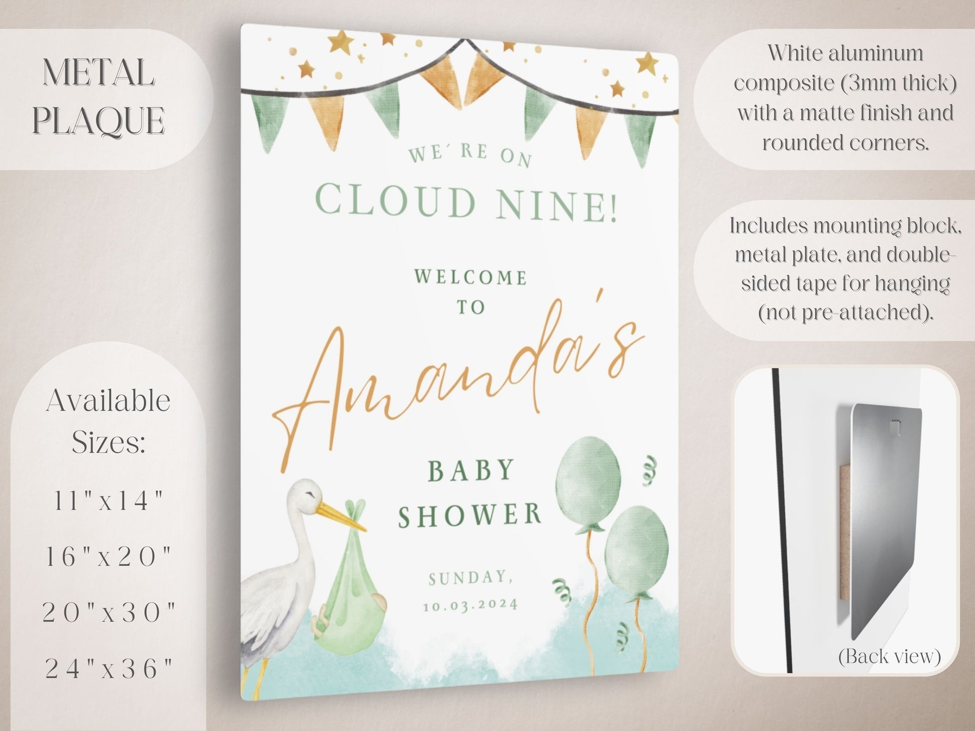 Gender Neutral Stork Baby Shower Welcome Sign - Magnolia Dane Co.