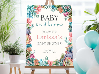 succulent welcome sign Personalized Baby in Bloom Succulent Garden Baby Shower Welcome Sign Foam Board / 16"x20"