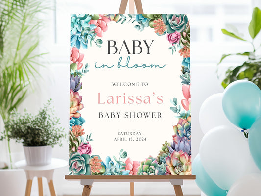 "Baby in Bloom" Succulent Garden Baby Shower Welcome Sign - Magnolia Dane Co.