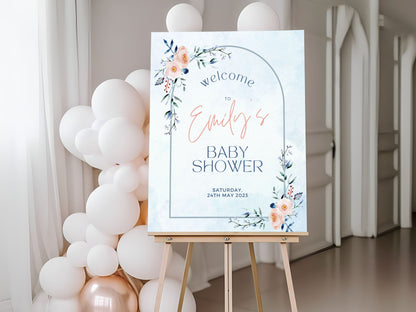 Blue & Pink Floral Baby Shower Welcome Sign - Magnolia Dane Co.