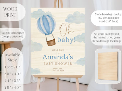 "Oh Baby!" Blue Hot Air Balloon Baby Shower Welcome Sign - Magnolia Dane Co.