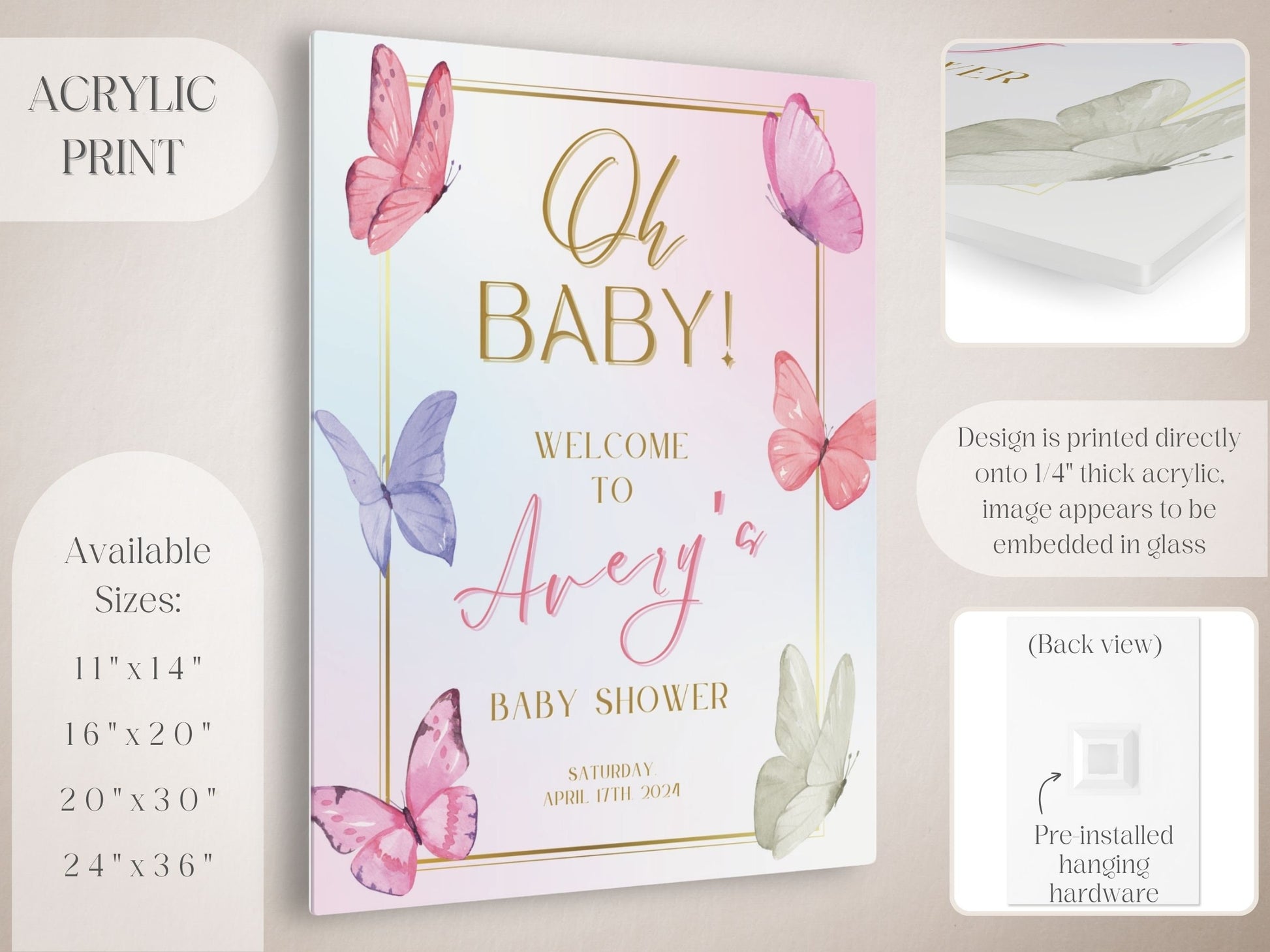 "Oh Baby!" Butterfly Baby Shower Welcome Sign - Magnolia Dane Co.