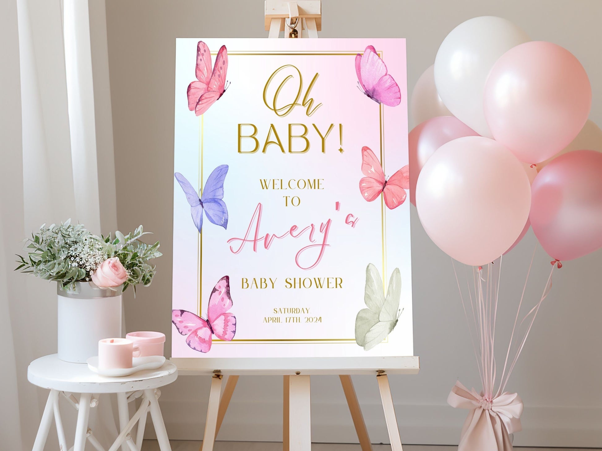 "Oh Baby!" Butterfly Baby Shower Welcome Sign - Magnolia Dane Co.