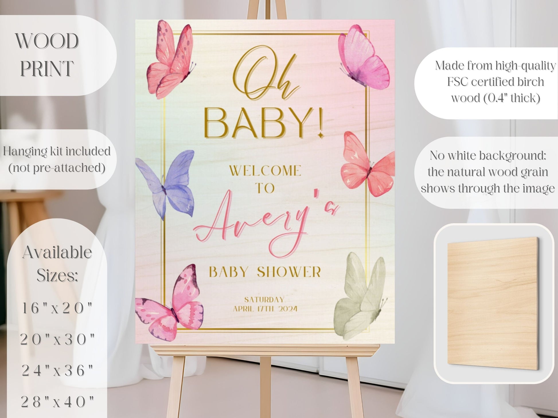 "Oh Baby!" Butterfly Baby Shower Welcome Sign - Magnolia Dane Co.