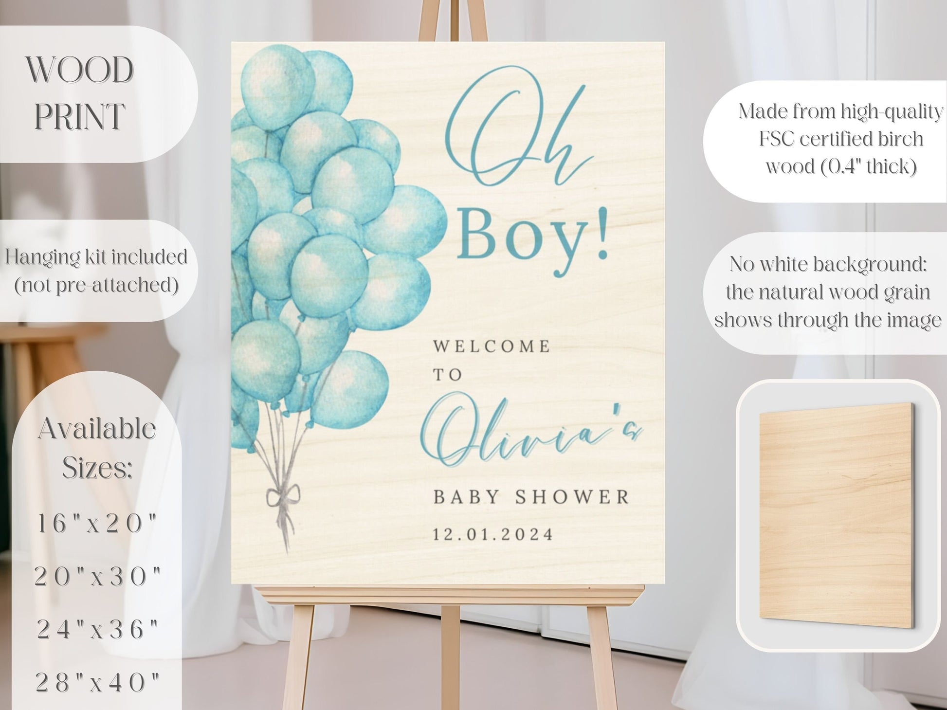 "Oh Baby!" Blue Balloons Baby Shower Welcome Sign - Magnolia Dane Co.