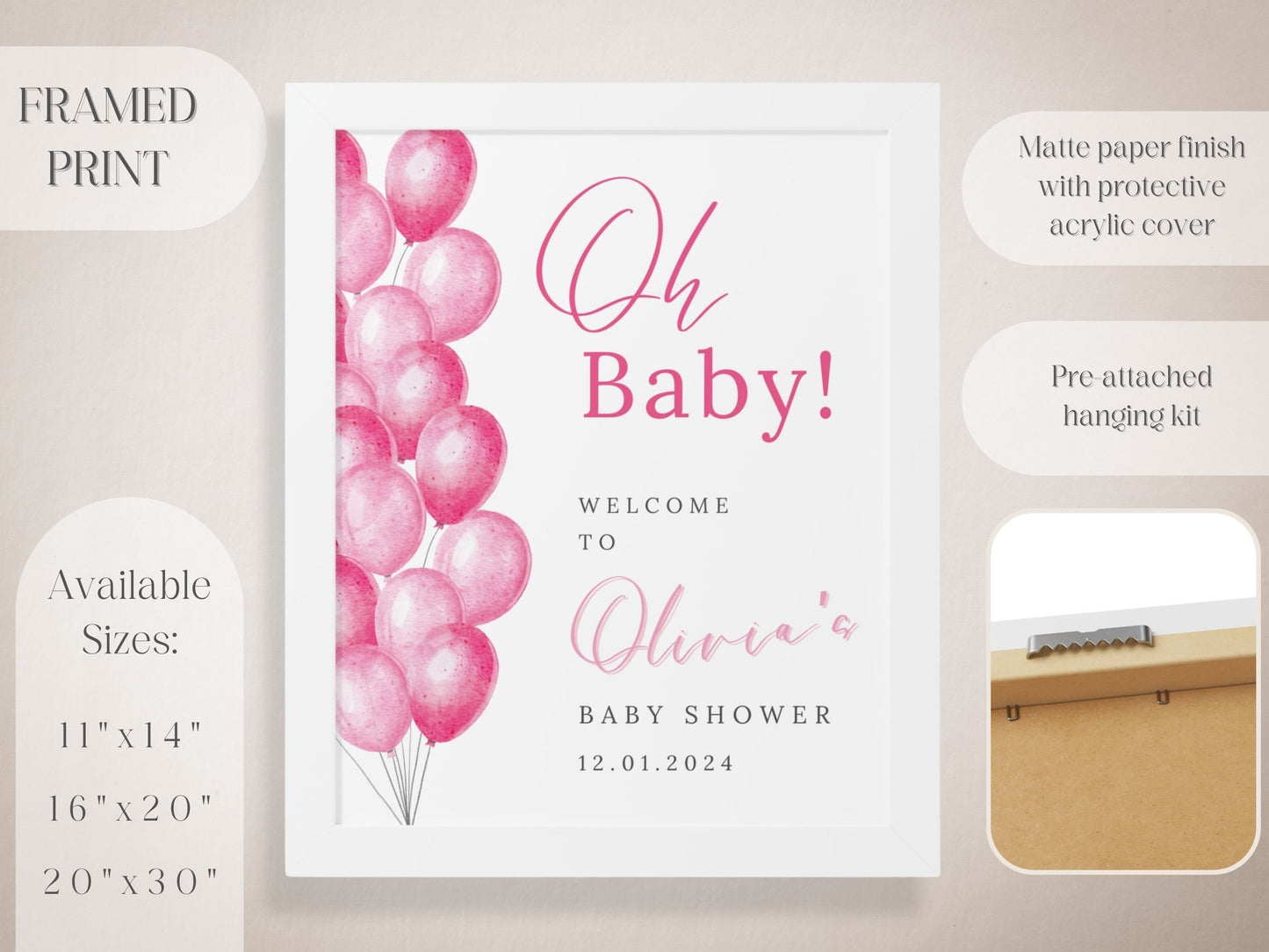 "Oh Baby!" Pin Balloons Baby Shower Welcome Sign - Magnolia Dane Co.