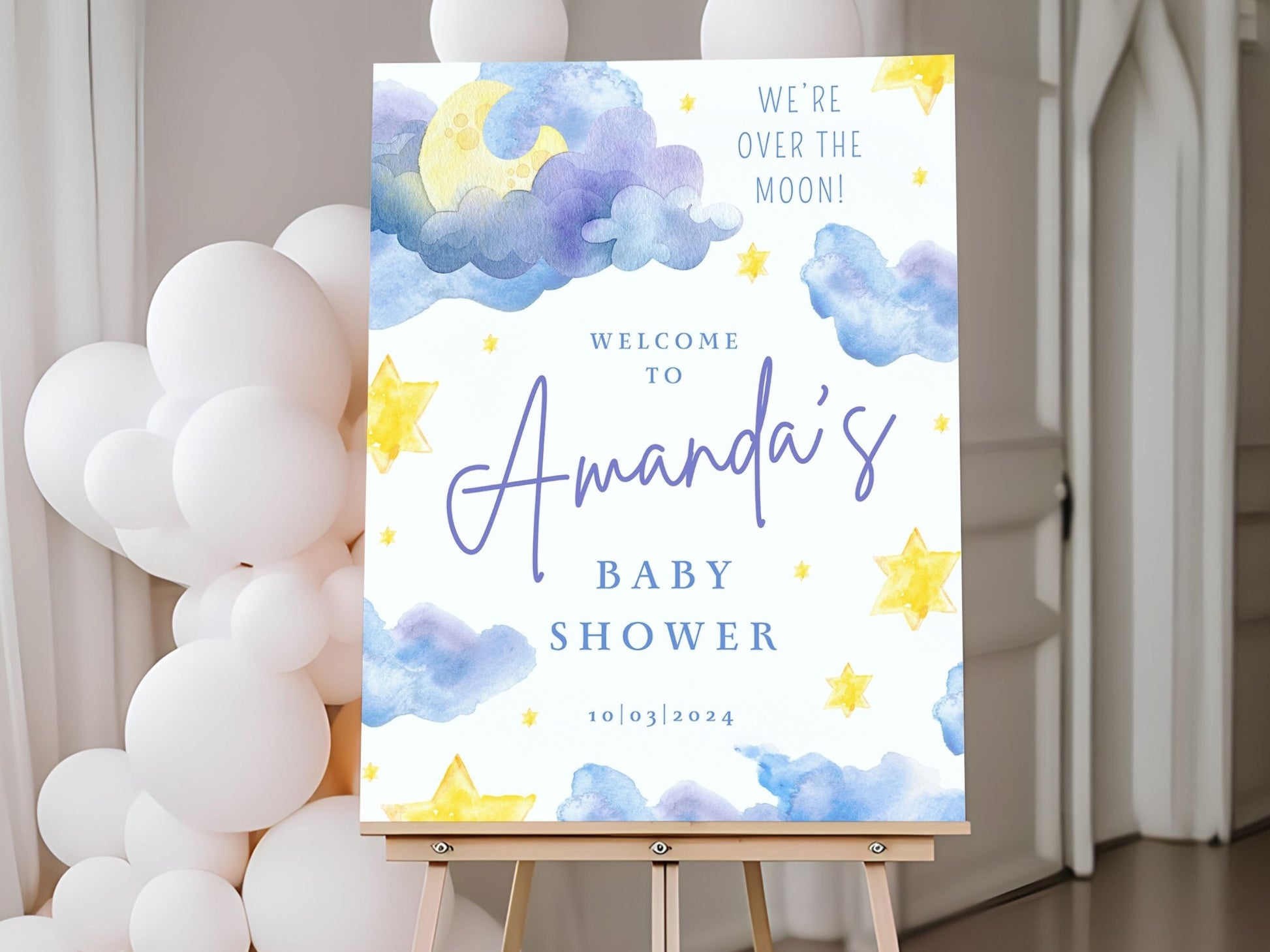 "Over the Moon" Baby Shower Welcome Sign - Magnolia Dane Co.