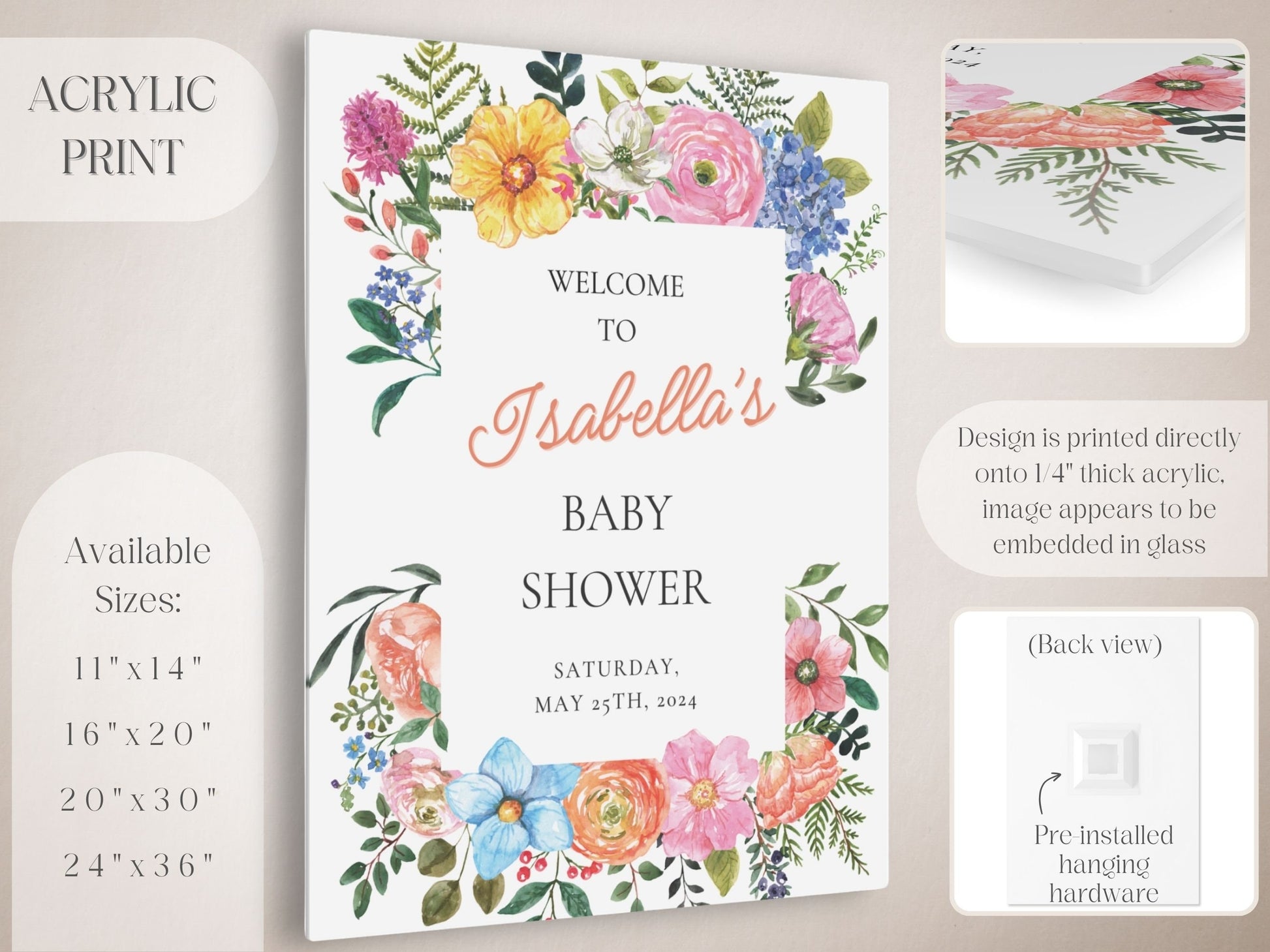 "Baby in Bloom" Floral Baby Shower Welcome Sign - Magnolia Dane Co.