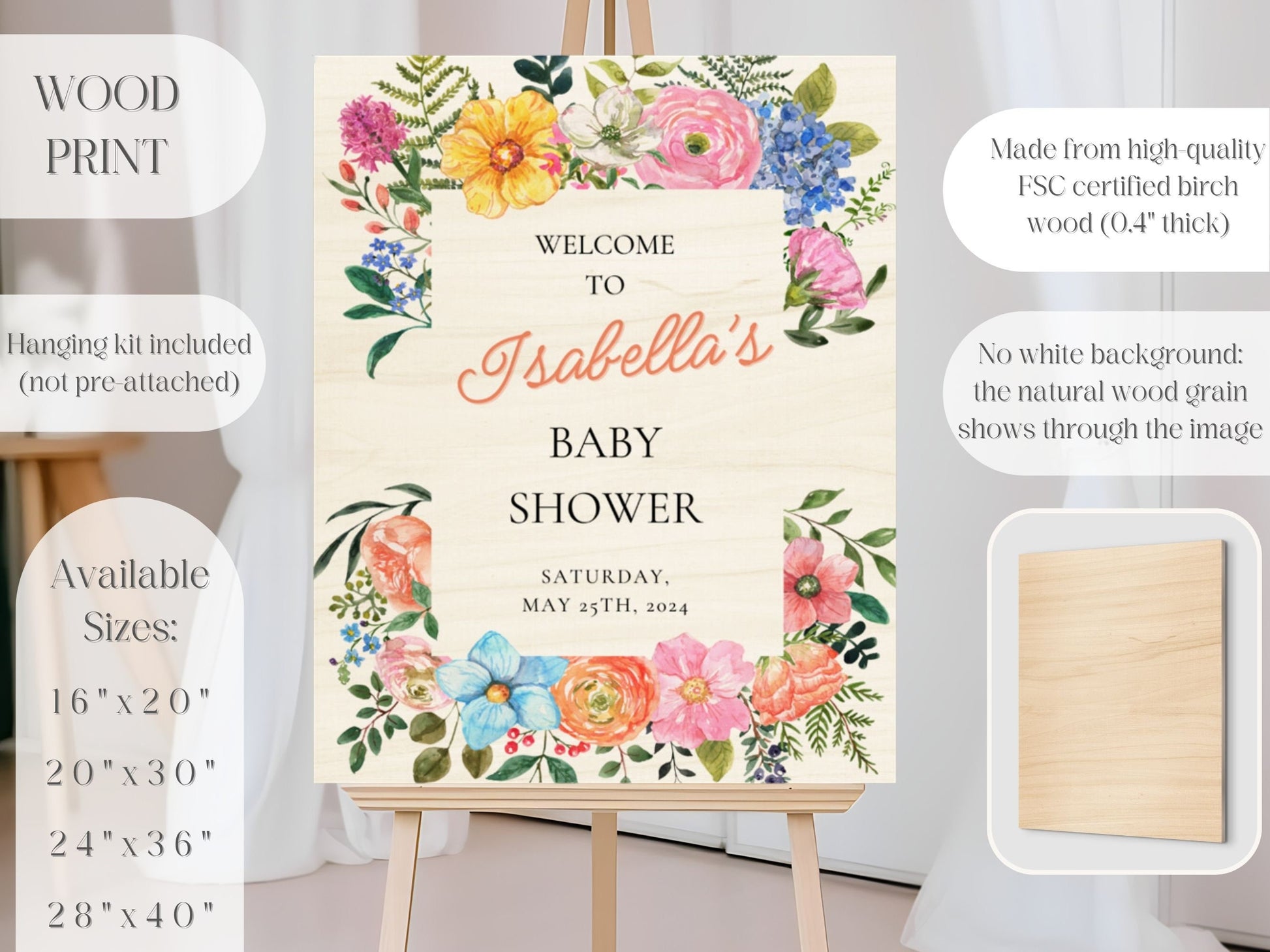 "Baby in Bloom" Floral Baby Shower Welcome Sign - Magnolia Dane Co.