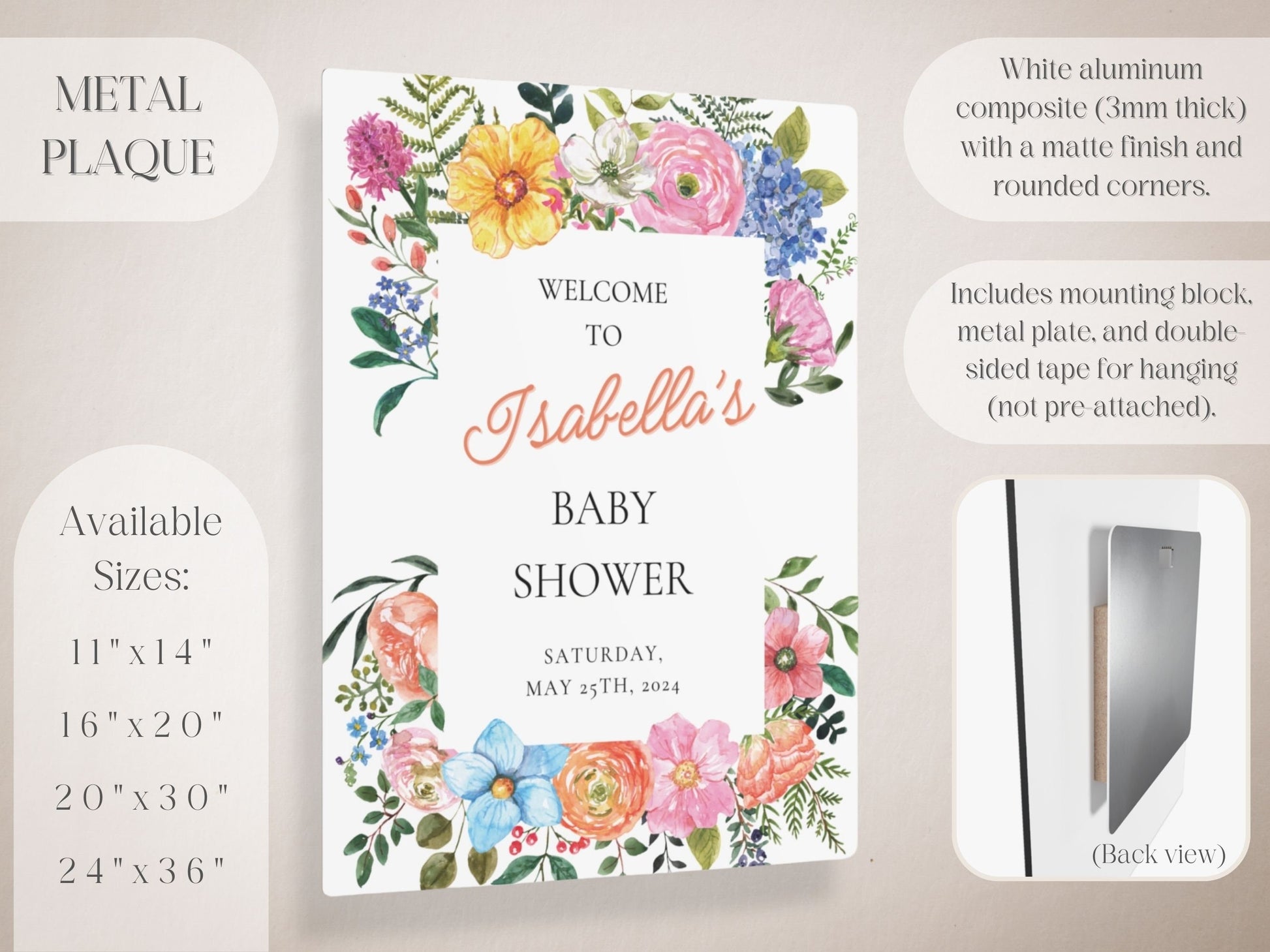 "Baby in Bloom" Floral Baby Shower Welcome Sign - Magnolia Dane Co.