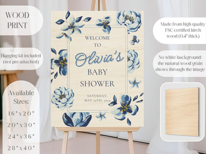 Navy Blue Florals Baby Shower Welcome Sign - Magnolia Dane Co.