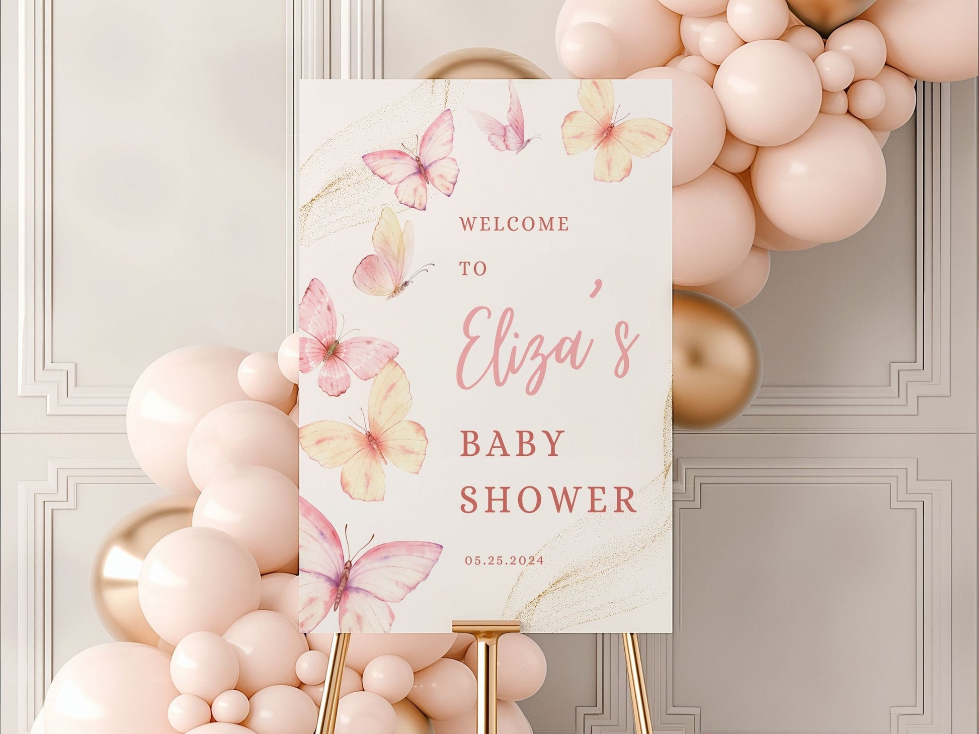 Delicate Butterflies Baby Shower Welcome Sign - Magnolia Dane Co.