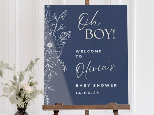 Navy Floral Baby Shower Welcome Sign - Magnolia Dane Co.