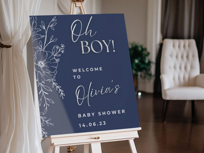 Navy Floral Baby Shower Welcome Sign - Magnolia Dane Co.