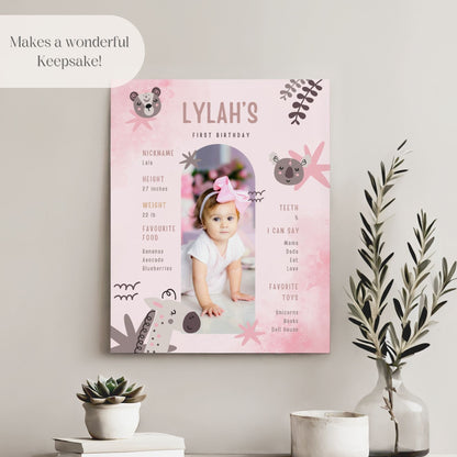 Baby Stats Custom Photo First Birthday Welcome Sign - Magnolia Dane Co.