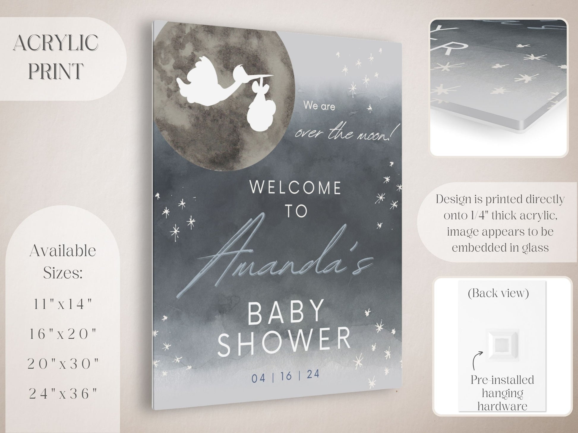 "Over the Moon" Baby Shower Welcome Sign - Magnolia Dane Co.