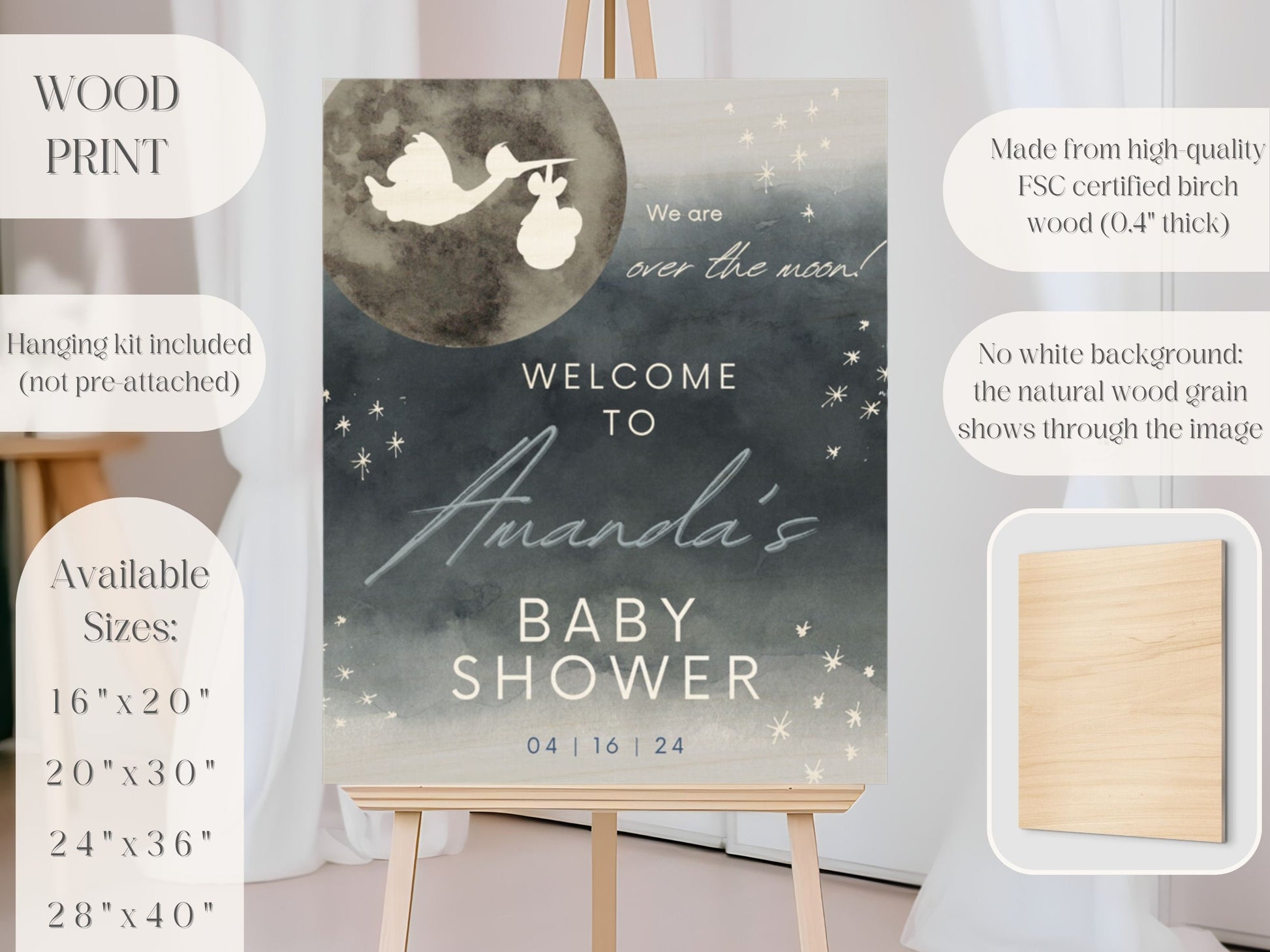 "Over the Moon" Baby Shower Welcome Sign - Magnolia Dane Co.