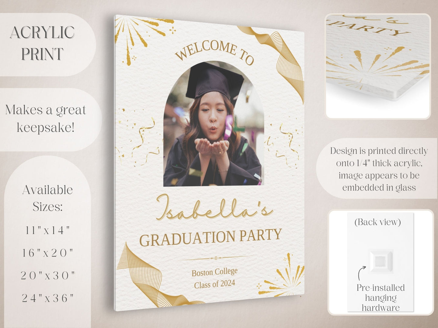 Gold Ribbon Custom Photo Graduation Party Welcome Sign - Magnolia Dane Co.