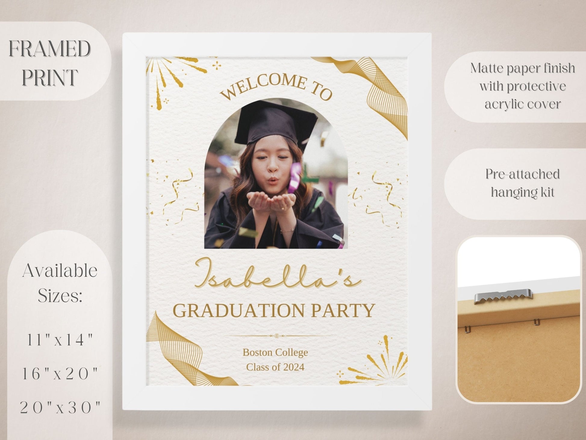 Gold Ribbon Custom Photo Graduation Party Welcome Sign - Magnolia Dane Co.