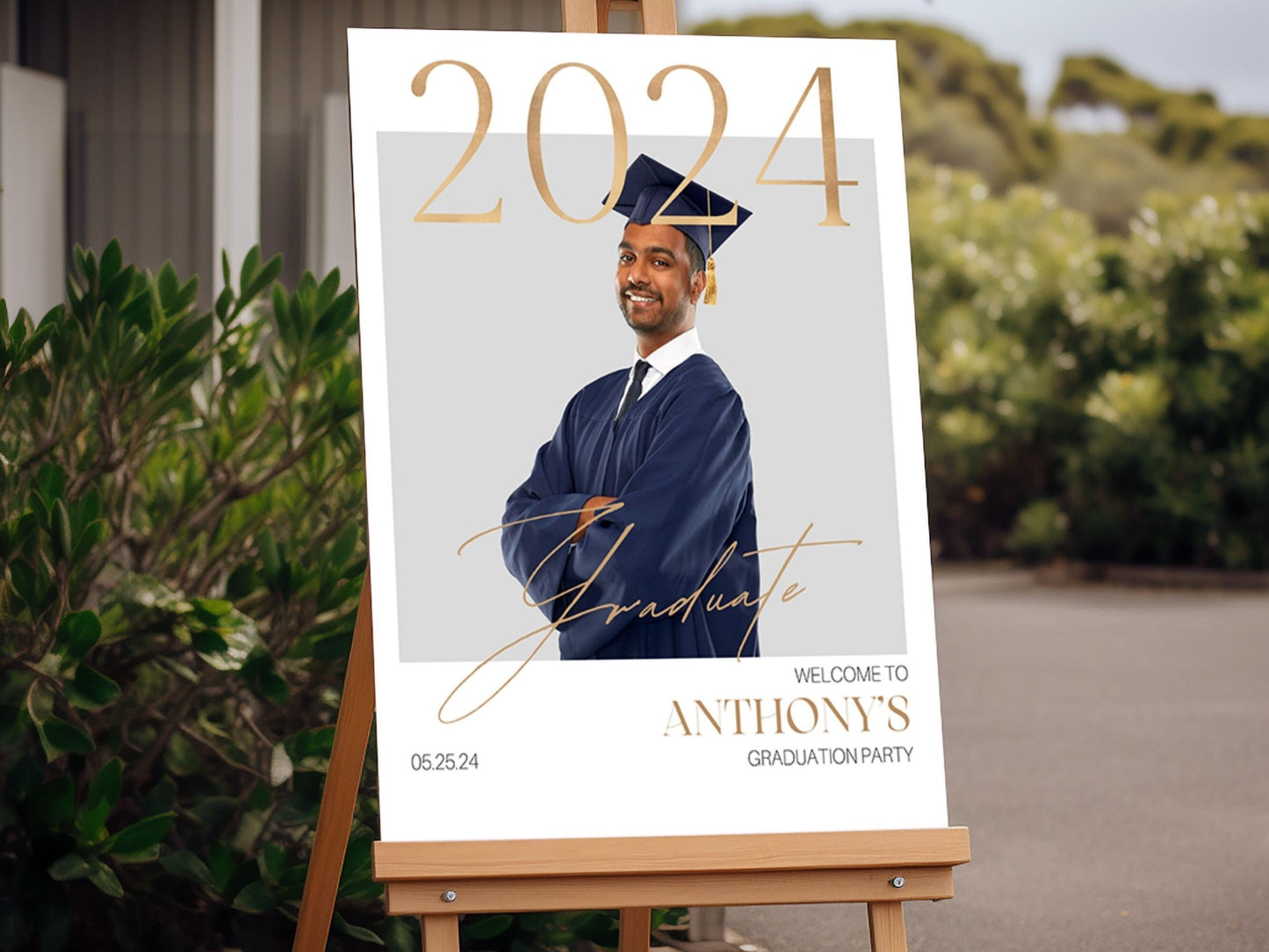 "2024 Graduate" Gold Custom Photo Graduation Party Welcome Sign - Magnolia Dane Co.