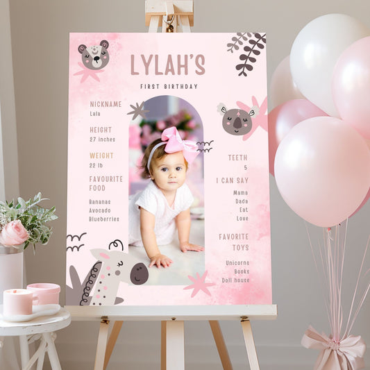 Baby Stats Custom Photo First Birthday Welcome Sign - Magnolia Dane Co.