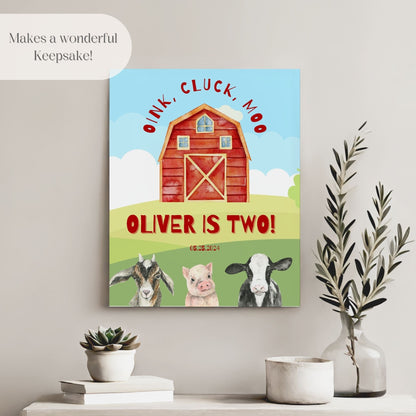 "Oink, Cluck, Moo" 2nd Birthday Welcome Sign - Magnolia Dane Co.