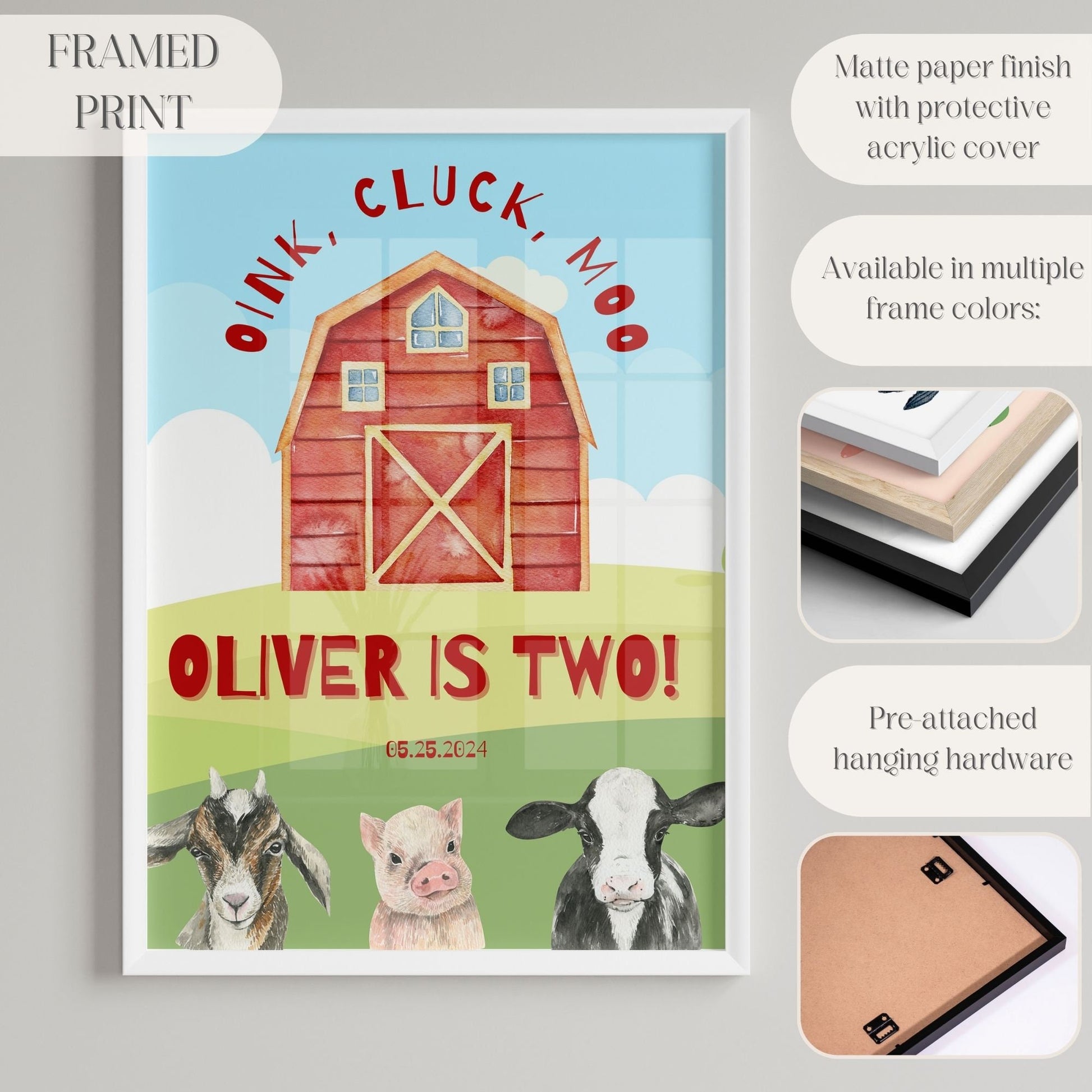 "Oink, Cluck, Moo" 2nd Birthday Welcome Sign - Magnolia Dane Co.