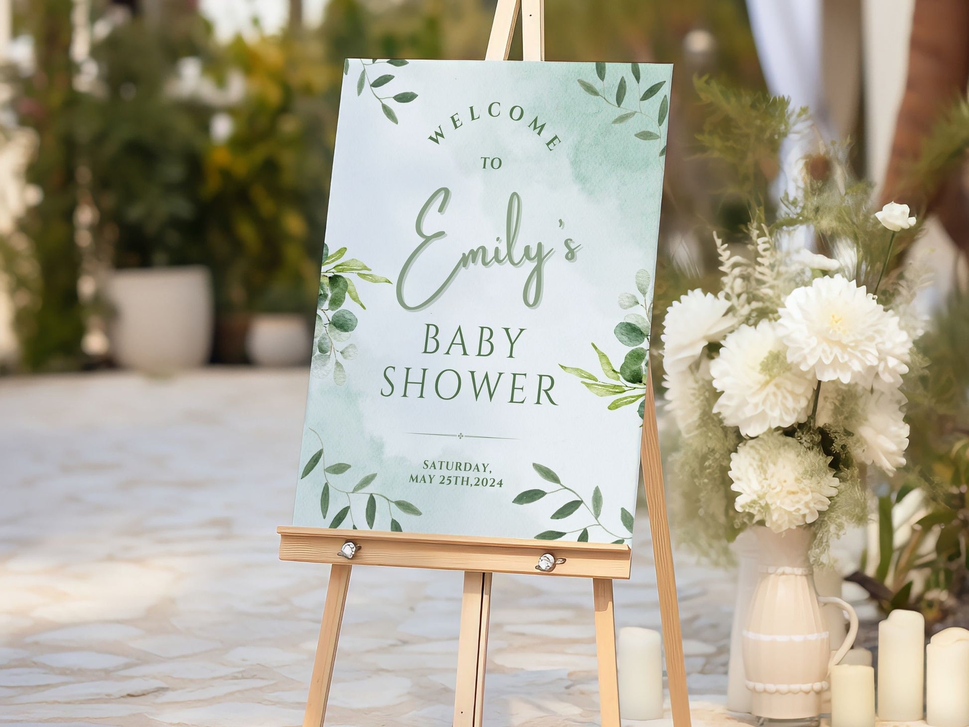 Simple Leaves Baby Shower Welcome Sign - Magnolia Dane Co.