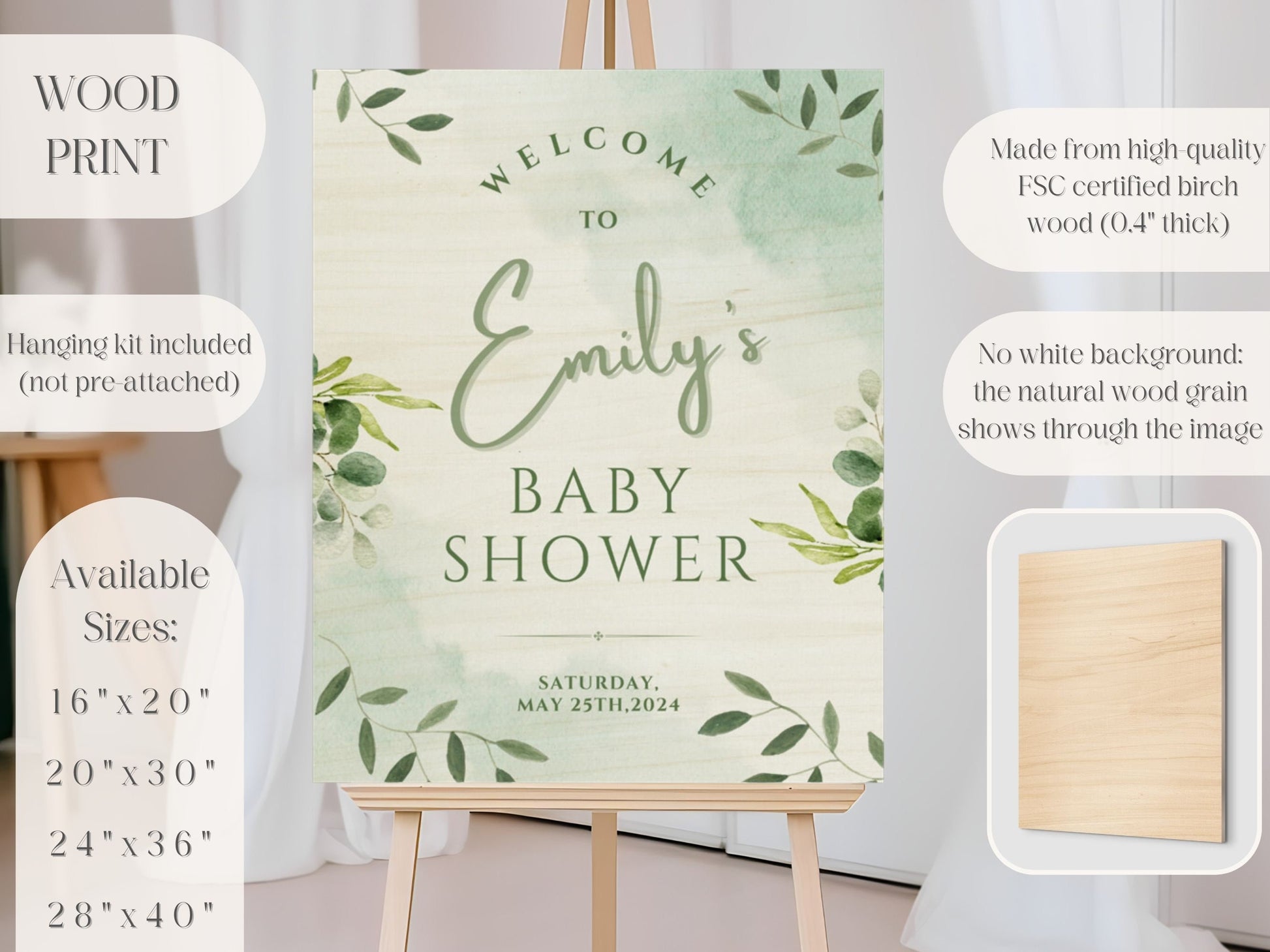 Simple Leaves Baby Shower Welcome Sign - Magnolia Dane Co.