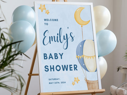 Blue Hot Air Balloon Baby Shower Welcome Sign - Magnolia Dane Co.