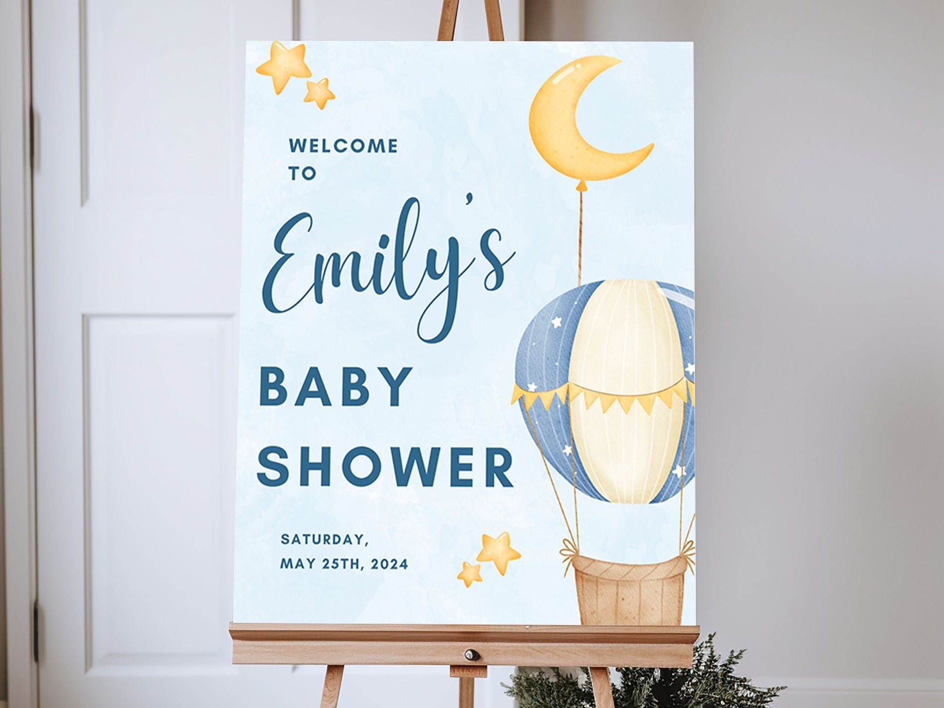 Blue Hot Air Balloon Baby Shower Welcome Sign - Magnolia Dane Co.