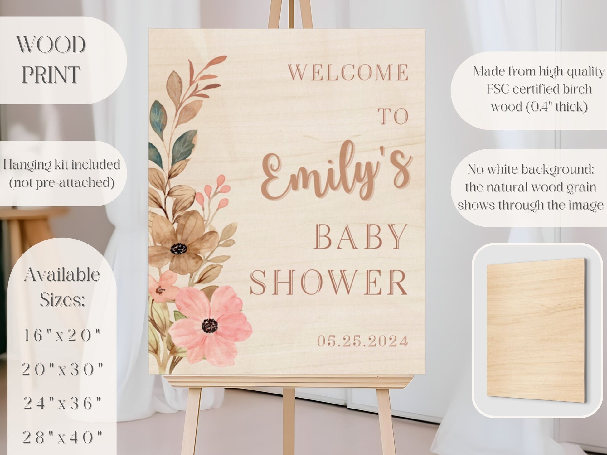 Boho Neutral Floral Baby Shower Welcome Sign - Magnolia Dane Co.