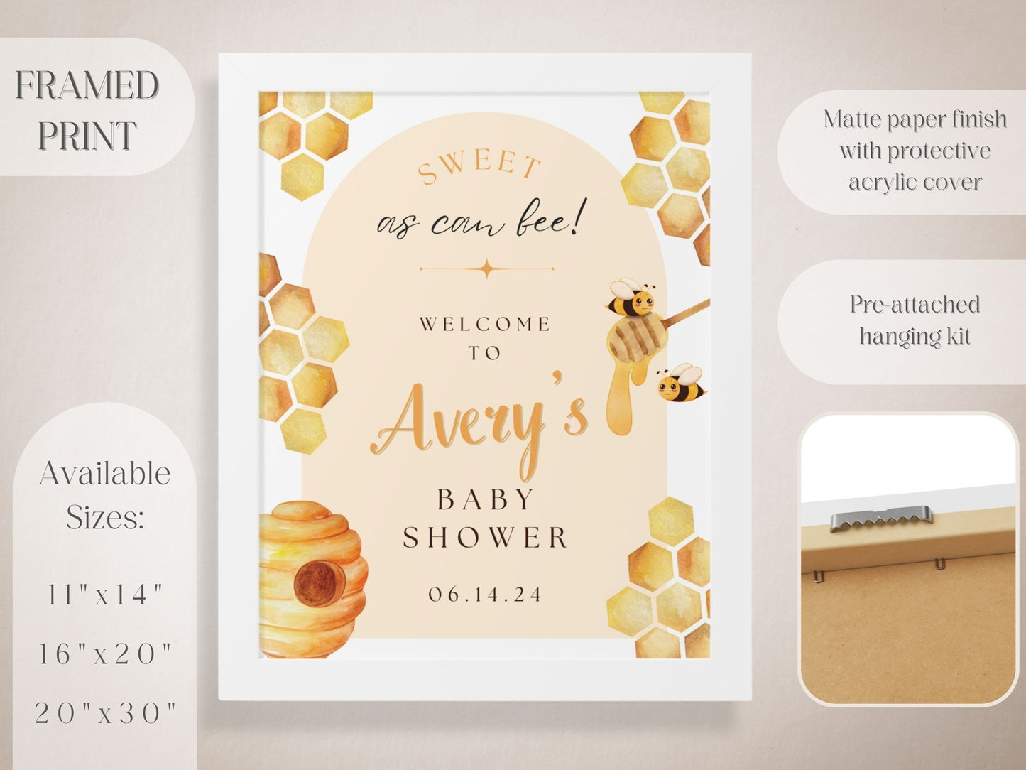 "Sweet as Can Bee!" Baby Shower Welcome Sign