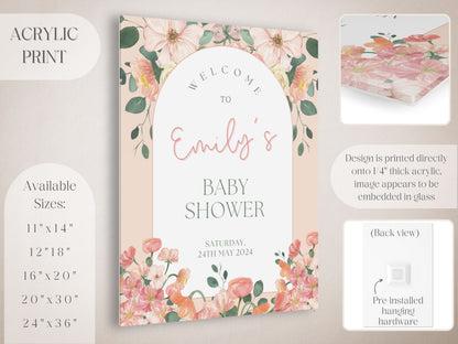 Peach Floral Baby Shower Welcome Sign - Magnolia Dane Co.