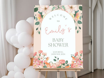 Peach Floral Baby Shower Welcome Sign - Magnolia Dane Co.