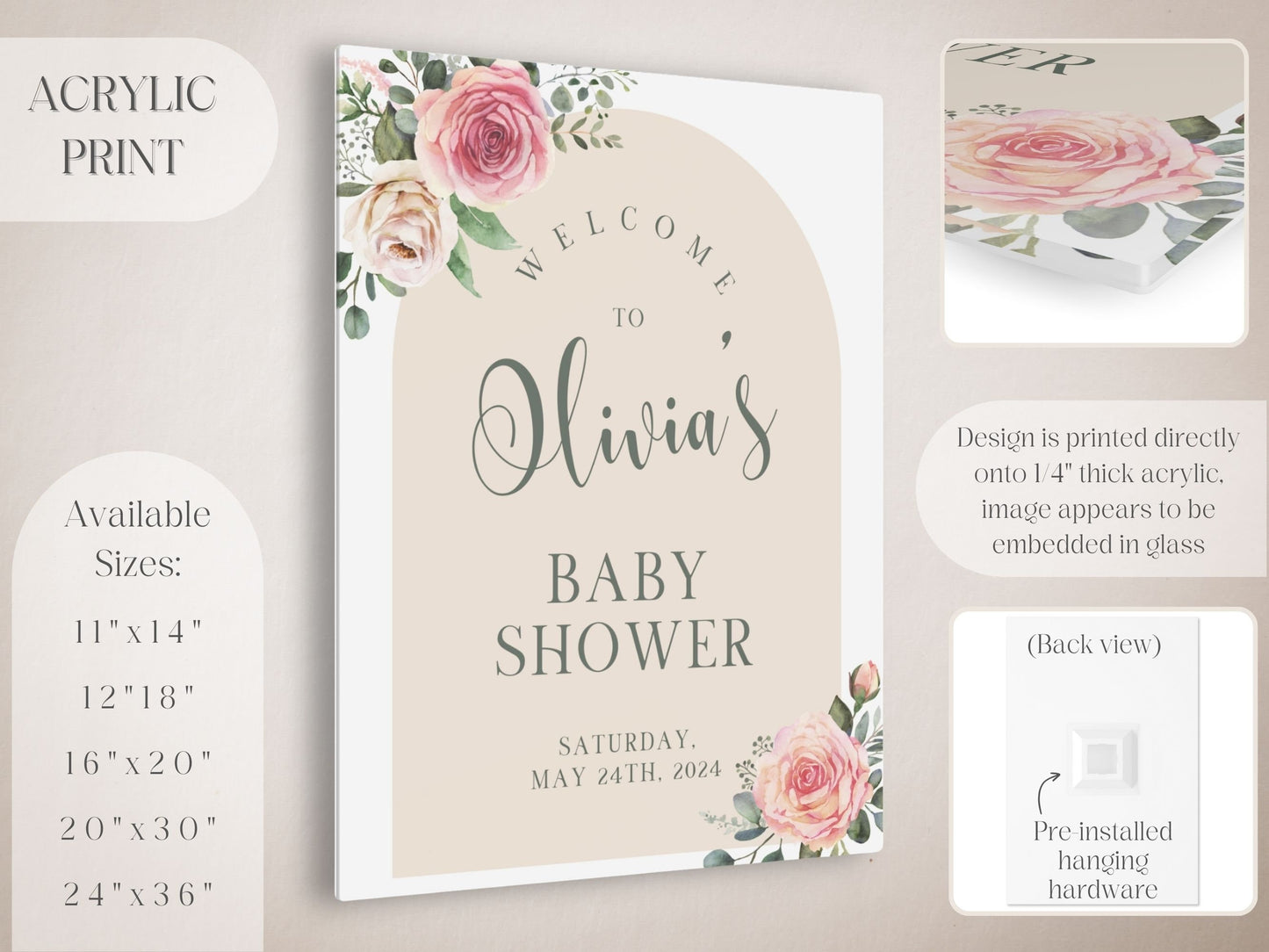 Neutral Floral Arch Baby Shower Welcome Sign - Magnolia Dane Co.