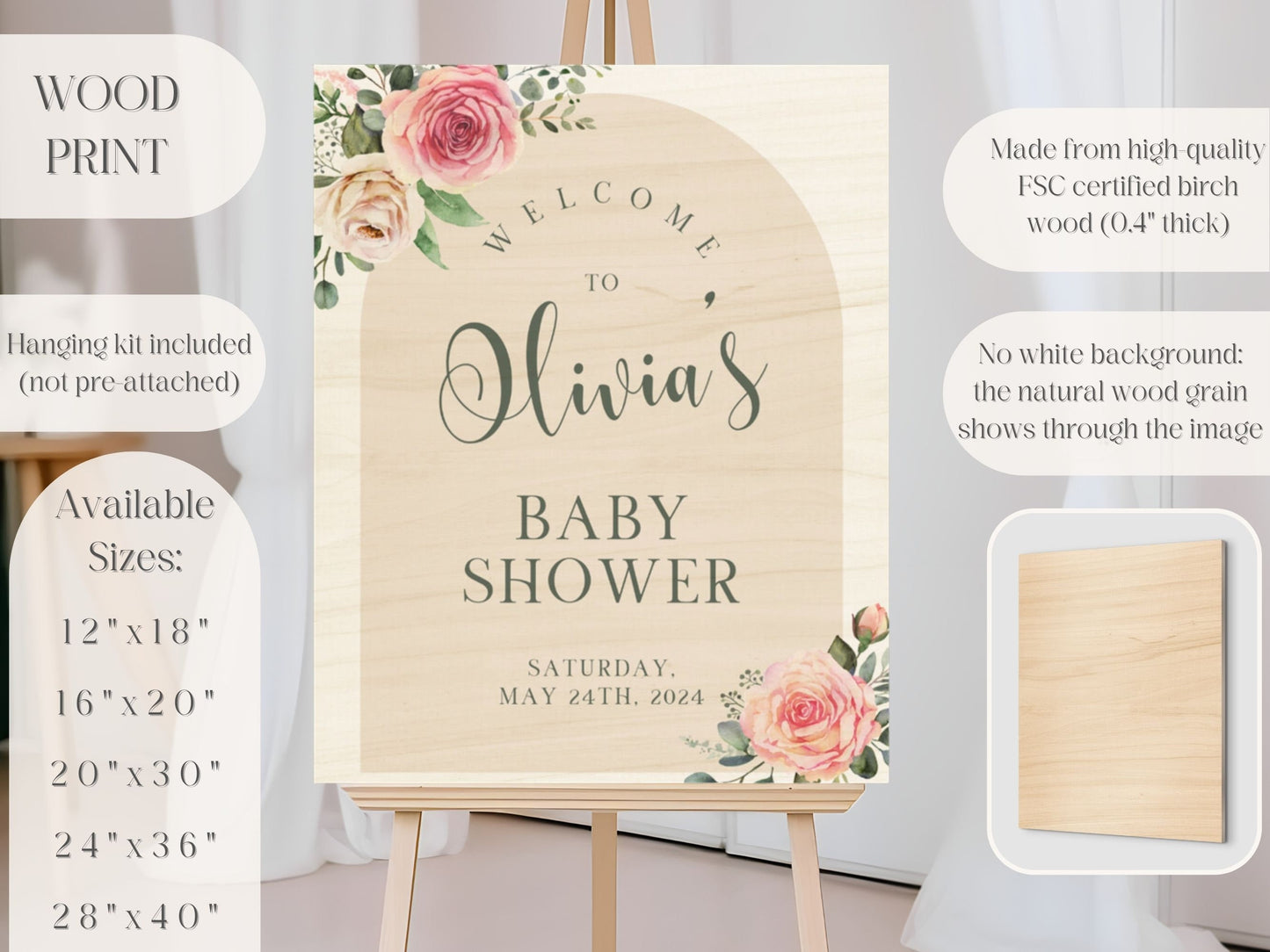 Neutral Floral Arch Baby Shower Welcome Sign - Magnolia Dane Co.